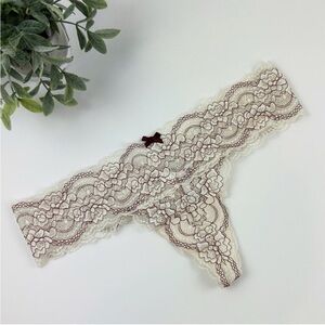 Skarlett Blue Obsessed Lace Thong Women's Size Medium in Meringue/Brick